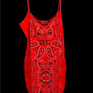 Red Paisley Slip Bodycon Dress